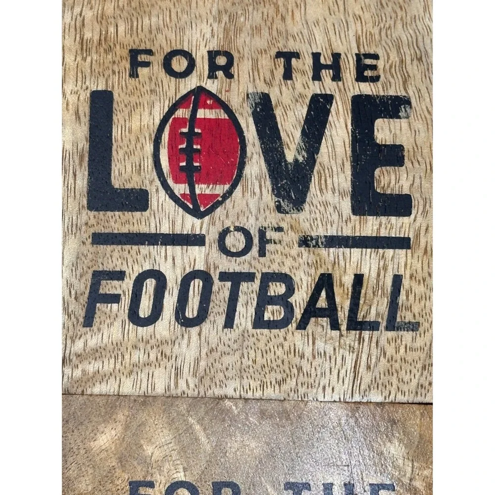 For the Love of Football Wooden Coasters Set of 4 Rustic Game Day Decor 4x4